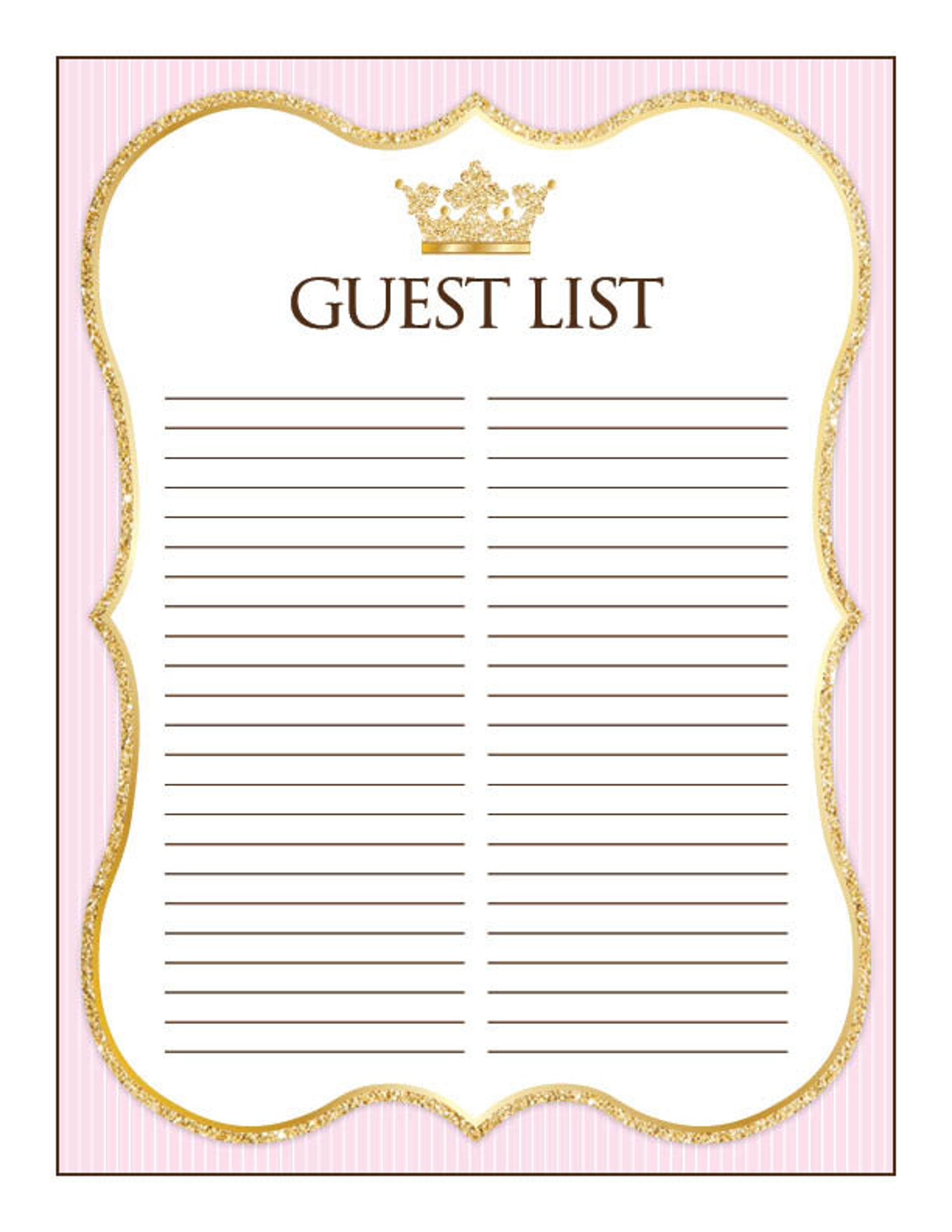 Instant Download Pink Princess Guest List Printable Glitter - Etsy