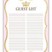 Instant Download Pink Princess Guest List, Printable Glitter Pink Gold ...