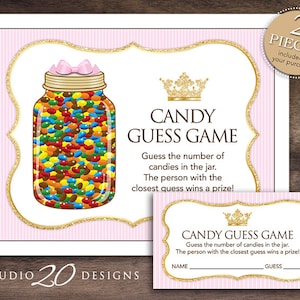 Instant Download Pink Princess Candy Guessing Game, Royal Princess Baby Shower Candy Guess Game, Glitter Crown Girl Birthday Party Game 66A