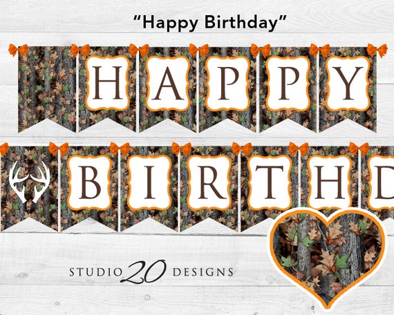 Instant Download Camo Happy Birthday Banner Hunter Orange Etsy