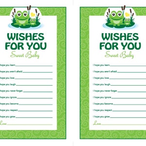 Instant Download Frog Theme Baby Shower Wishes for Baby Cards ...