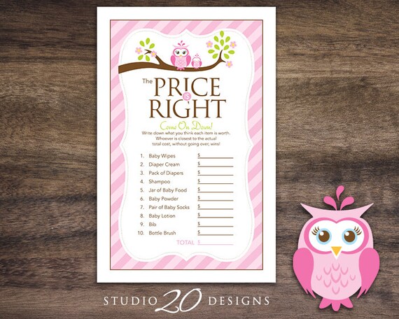 Instant Download Pink Owl Price is Right Baby Shower Game - Etsy