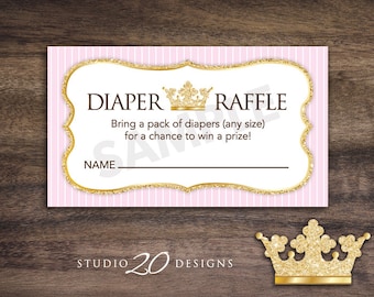 Instant Download Pink Princess Baby Shower Diaper Raffle, Printable Royal Gold Princess Diaper Prize Drawing, Crown Theme Baby Shower 66A