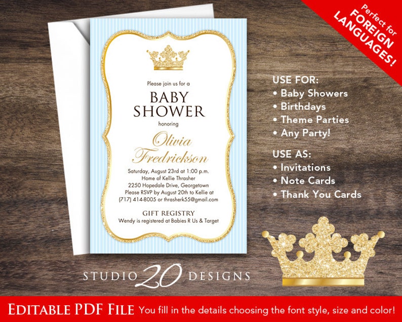 Prince Baby Shower Invitations Editable Pdf Diy 4x6 Printable Etsy Prince Baby Shower Invitations Editable Pdf Diy 4x6 Printable Etsy