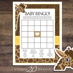 Instant Download Yellow Giraffe Baby Shower Bingo Game, Brown Gold ...