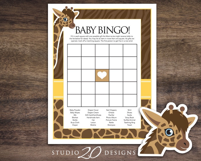 Instant Download Yellow Giraffe Baby Shower Bingo Game Brown | Etsy