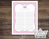 Printable Princess Guest List Templet Printable Princess Guest List Templet