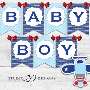 Instant Download Airplane Baby Shower Banner, Fighter Plane Bunting Banner, Printable Bunting Flags, Bomber Plane Baby Shower Banner #37A