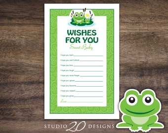 Instant Download Frog Theme Baby Shower Wishes for Baby Cards, Printable Frog Wishes for Baby, Gender Neutral Wishes for Baby Game 24B