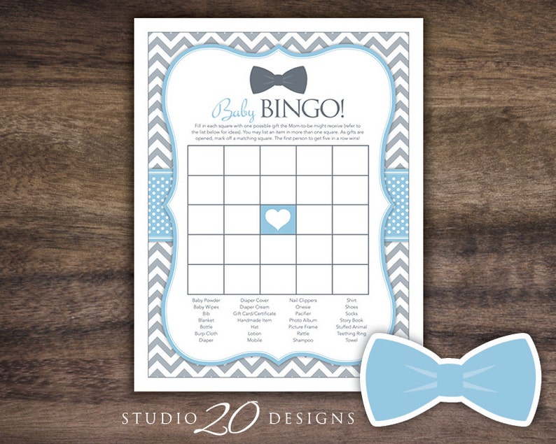 Instant Download Bow Tie Baby Shower Bingo Game Printable Etsy