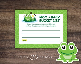 Instant Download Frog Bucket List Cards, Printable Yellow Green Frog Baby Bucket List, Gender Neutral Frog Baby Shower Bucket List 24B