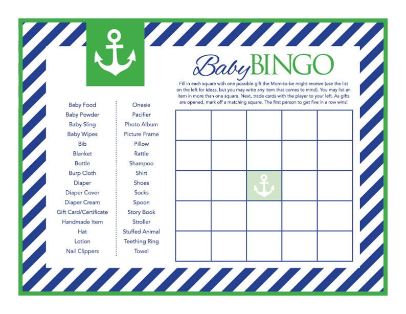 Instant Download Nautical Theme Baby Shower BINGO Game Cards - Etsy