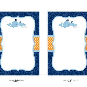 Whale Baby Shower Invitations Editable Pdf, DIY 4x6 Printable Blue Orange Nautical Shower Invites AUTOFILL Enabled, Instant Download 20C zdjęcie 2