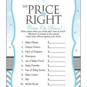 Instant Download Snowflake Baby Shower Games Pack, Blue Grey Chevron Winter Baby Games, Baby Boy Winter Wonderland Baby Shower Game Pack 76A image 3