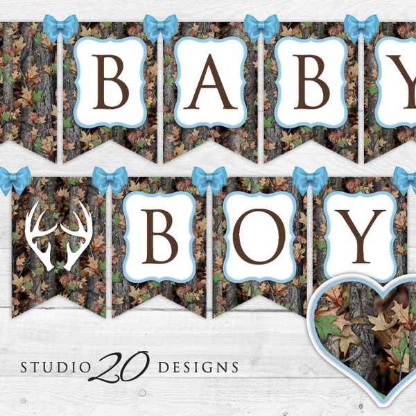 Instant Download Camo Baby Shower Banner, Hunter Blue Camouflage Bunting Banner, Realistic Camo Pendent Banner, Baby Boy Shower Banner 31F