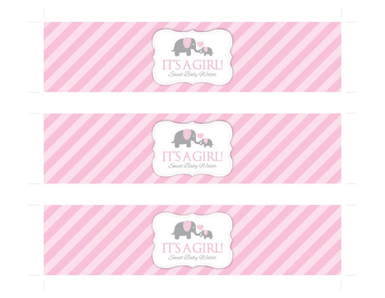 Instant Download Pink Elephant Water Bottle Labels, Printable Baby Shower Wraparounds, Girl Baby Shower Water Bottle Labels, It's a Girl 22B image 2