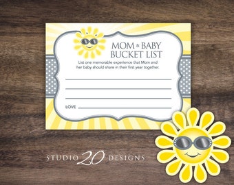 Instant Download Baby Bucket List Cards, Printable You Are My Sunshine First Year Bucket List, Yellow Gray Baby Shower Bucket List 72B