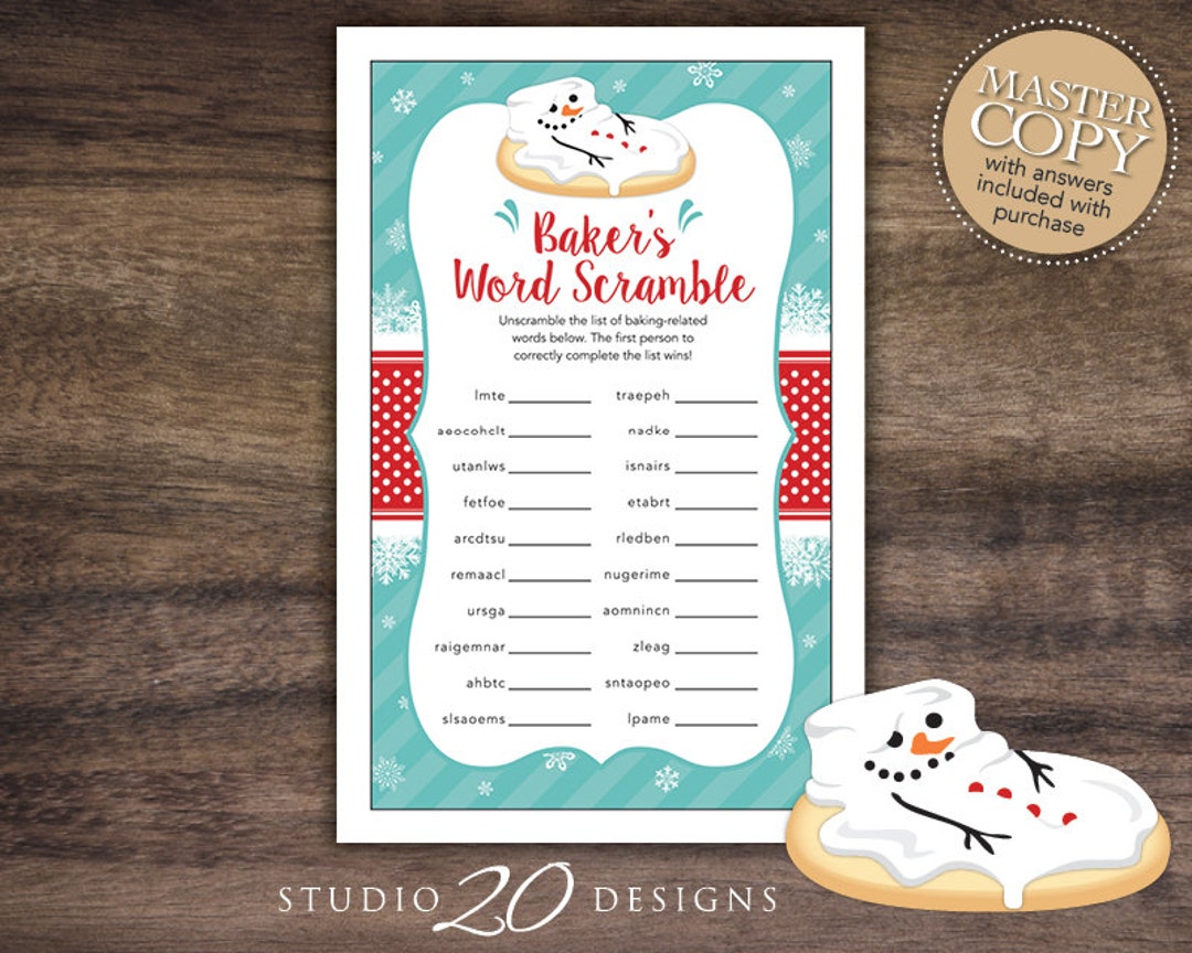 Instant Download Snowman Baker's Word Scramble Cookie Exchange Game