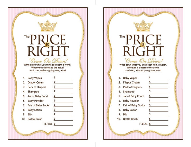 Instant Download Pink Princess Price is Right Game Gold Etsy