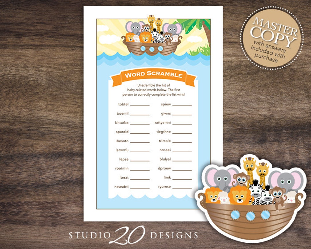 Instant Download Noah's Ark Word Scramble Baby Shower Game, Printable ...