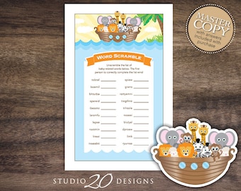 Instant Download Noah's Ark Word Scramble Baby Shower Game, Printable Noahs Ark Baby Shower Game, Noahs Ark Theme Baby Word Scramble 63A