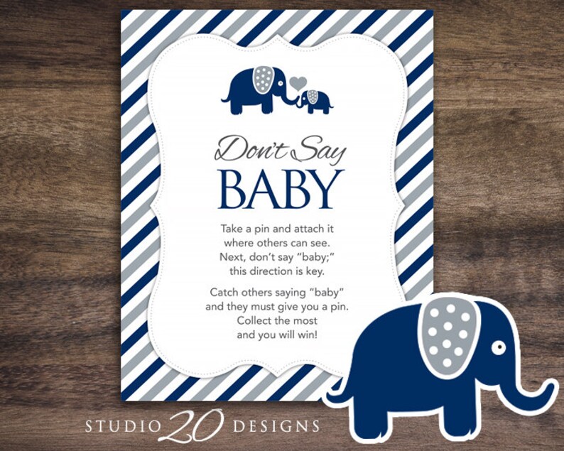 Instant Download Navy Grey Elephant Don't Say Baby Sign - Etsy