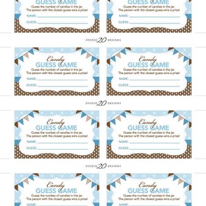 Instant Download Teddy Bear Candy Guessing Game, Blue Brown Teddy Baby Shower Candy Guess Game, Boy Teddy Birthday Party Game 42A image 2