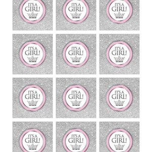 Instant Download Royal Princess Cupcake Toppers, Printable 2 Silver Pink Princess Baby Shower ...