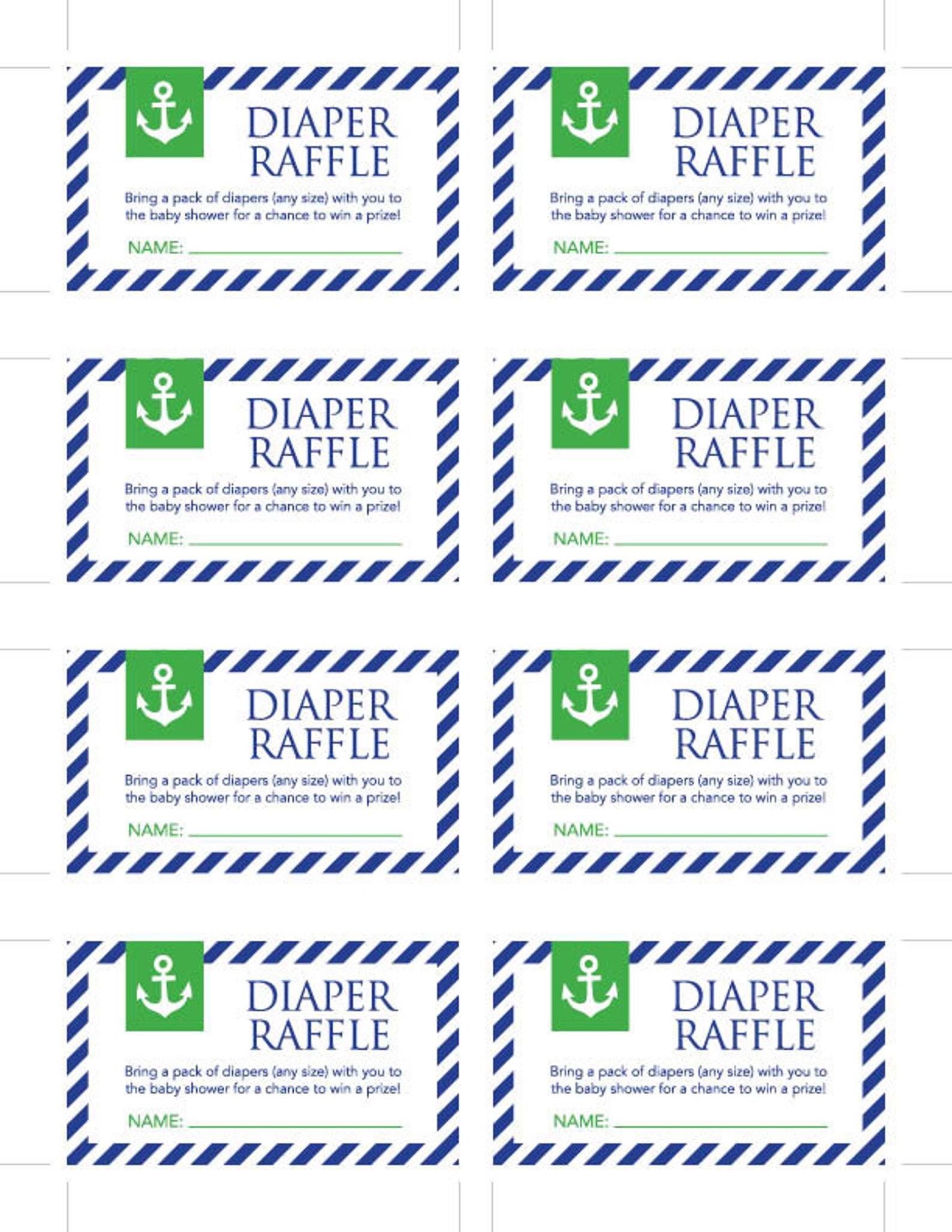 Instant Download Anchor Baby Shower Diaper Raffle Cards - Etsy