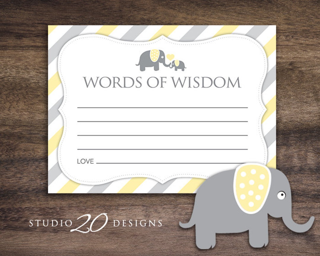 Instant Download Yellow Elephant Advice Cards, Yellow Baby Shower Games ...