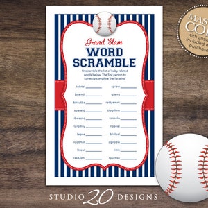 Instant Download Baseball Baby Word Scramble Game, Printable Blue Red Baseball Word Scramble, Sports Theme Baby Shower Game 68A