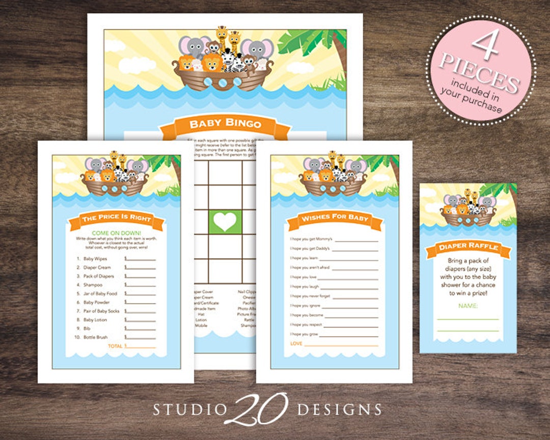Instant Download Noah's Ark Baby Shower Games Pack, Printable Bingo ...