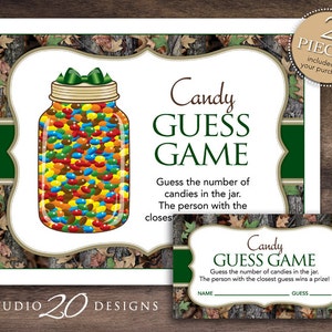 Instant Download Green Camo Candy Guessing Game, Realistic Camo Baby Shower Candy Guess Game, Camouflage Boy Birthday Party Game 31C