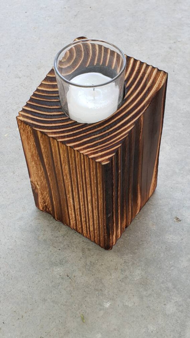 Wood votive candle holder Etsy
