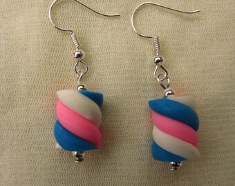 Polymer Flump Candy Earrings Pink, White, Blue