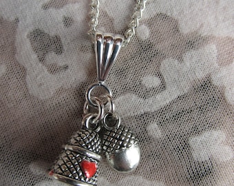 Peter Pan and Wendy Thimble and Acorn Kiss Necklace