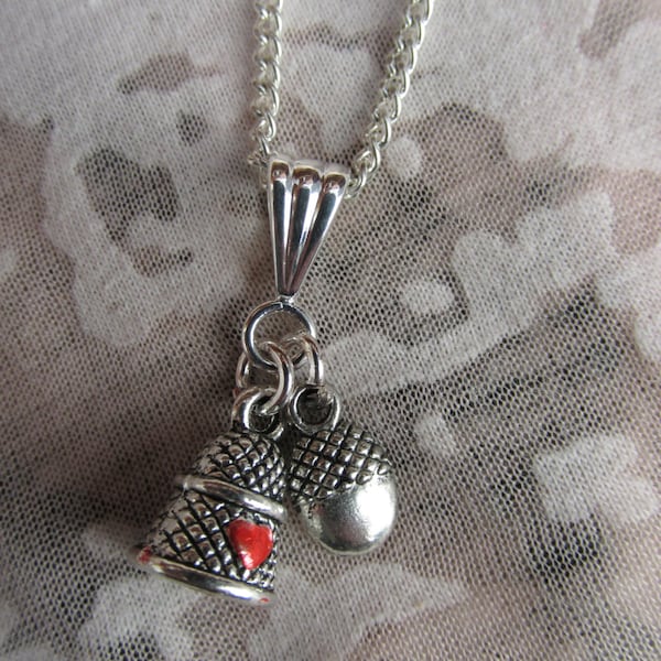 Peter Pan and Wendy Thimble and Acorn Kiss Necklace