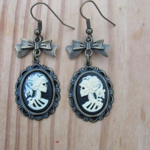 Cream on Black Lolita Day of the Dead Bronze Earrings