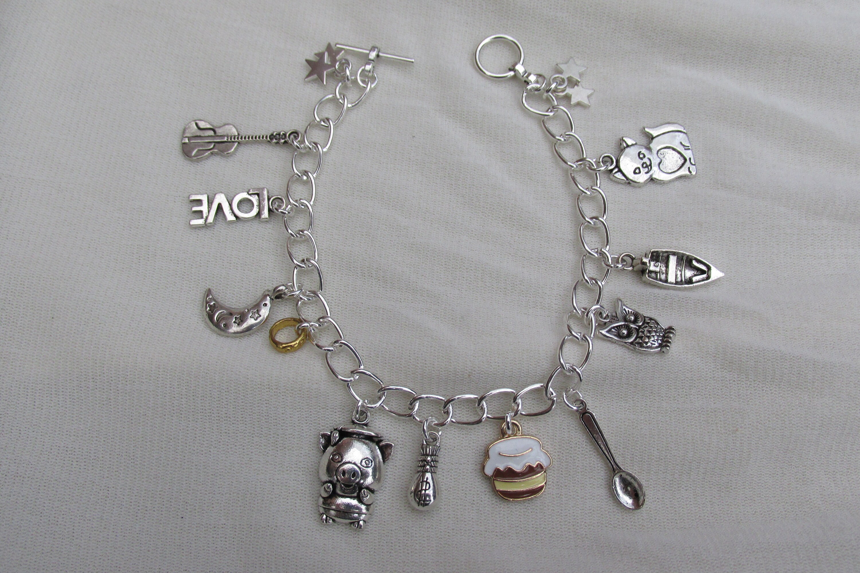The Victorian Poem by Edgar Lear, The Owl and the Pussycat Charms Bracelet