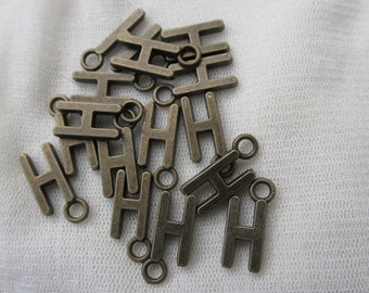 15 X  Bronze Letter H Charms