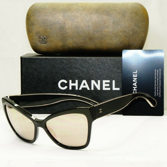 Authentic Chanel Sunglasses Black Gold Mirror Butterfly Model