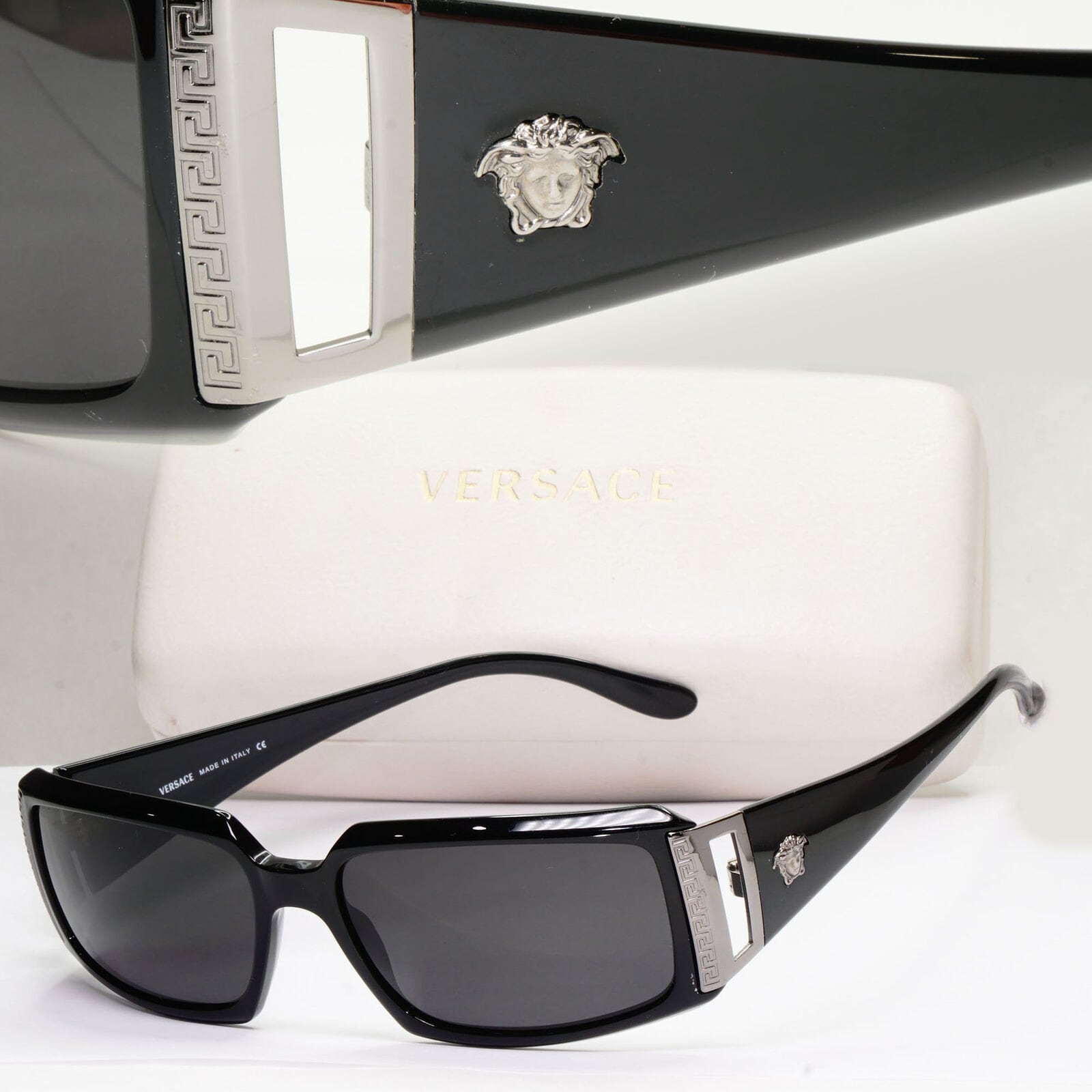 Versace 2007 Sunglasses Vintage Black Rectangle Medusa Mod 