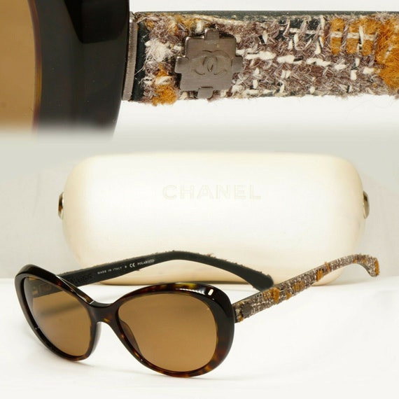 Chanel Tweed Brown Tortoise Sunglasses Limited Edition Womens 