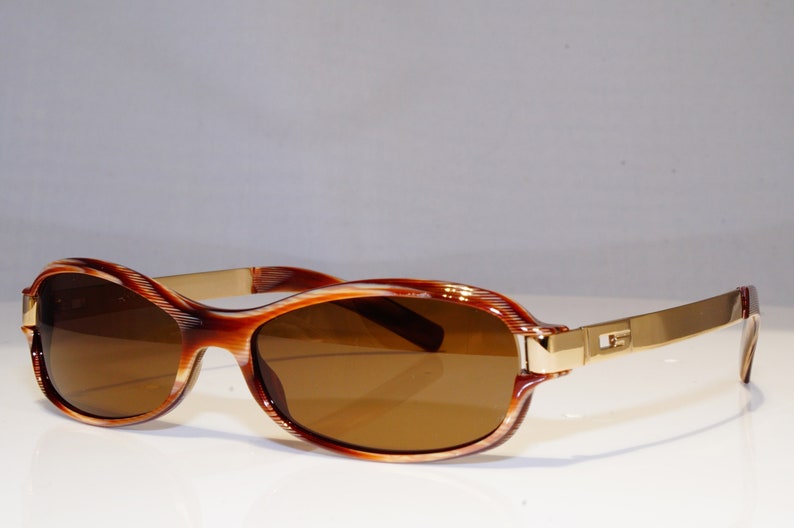 Gucci Womens Vintage 1990 Sunglasses Gold Rectangle Brown Gg Etsy