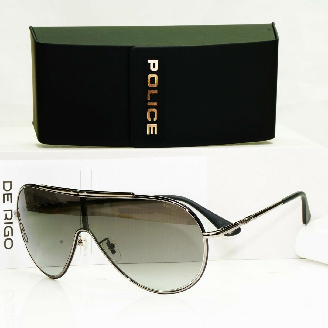 Authentic Police Mens Sunglasses Designer Black Gunmetal Visor Ski Spl