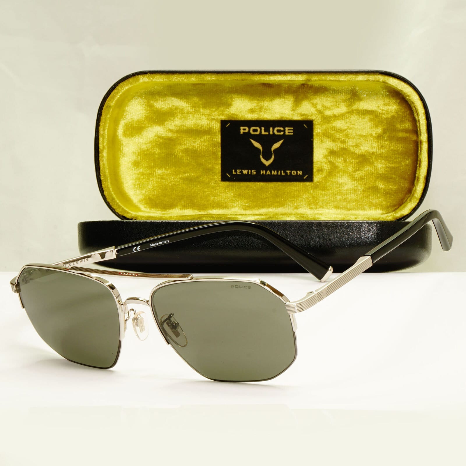 Police Lewis Hamilton F1 Sunglasses Silver Black Green Pilot