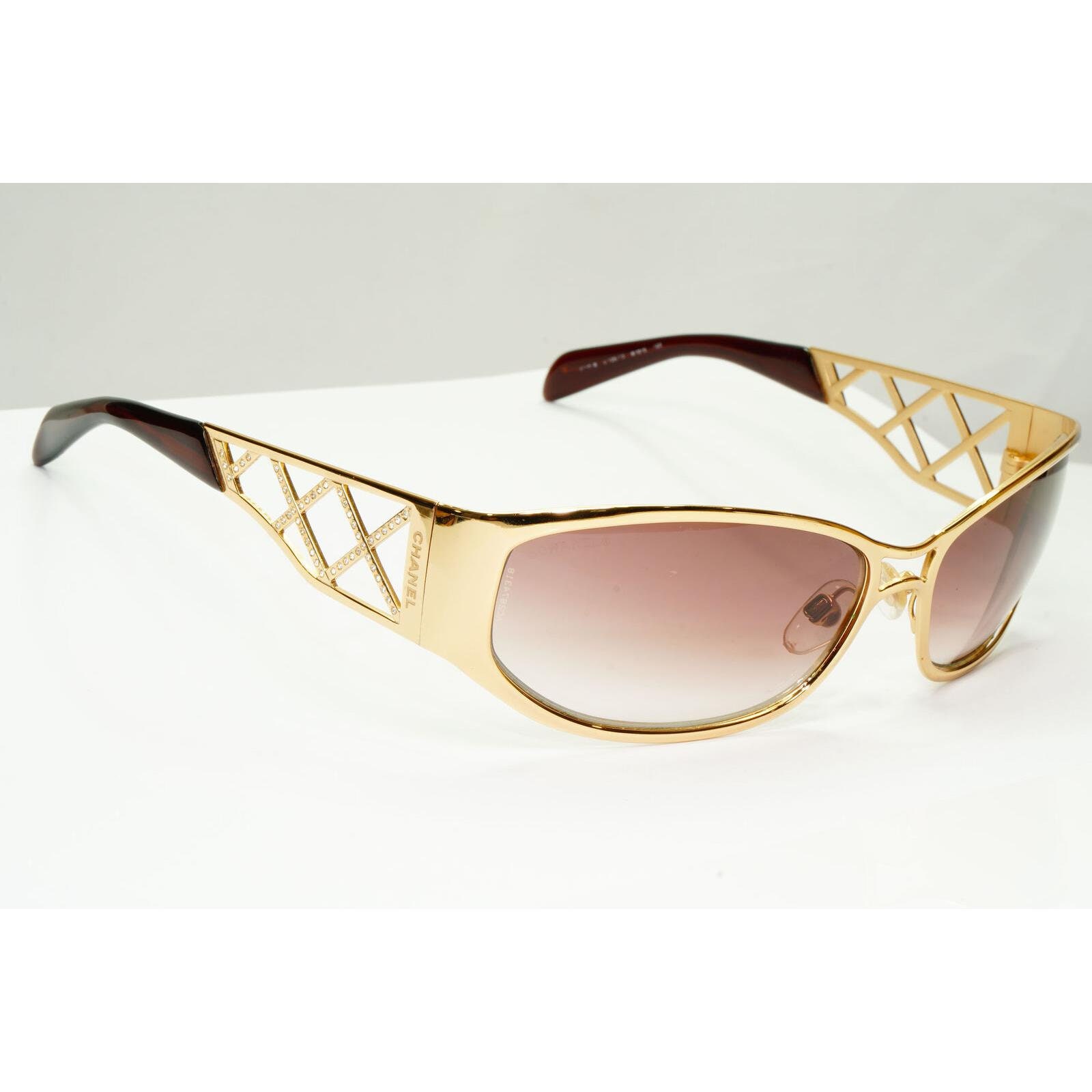 Chanel 2005 Vintage Sunglasses Brown Gold Diamante Metal 