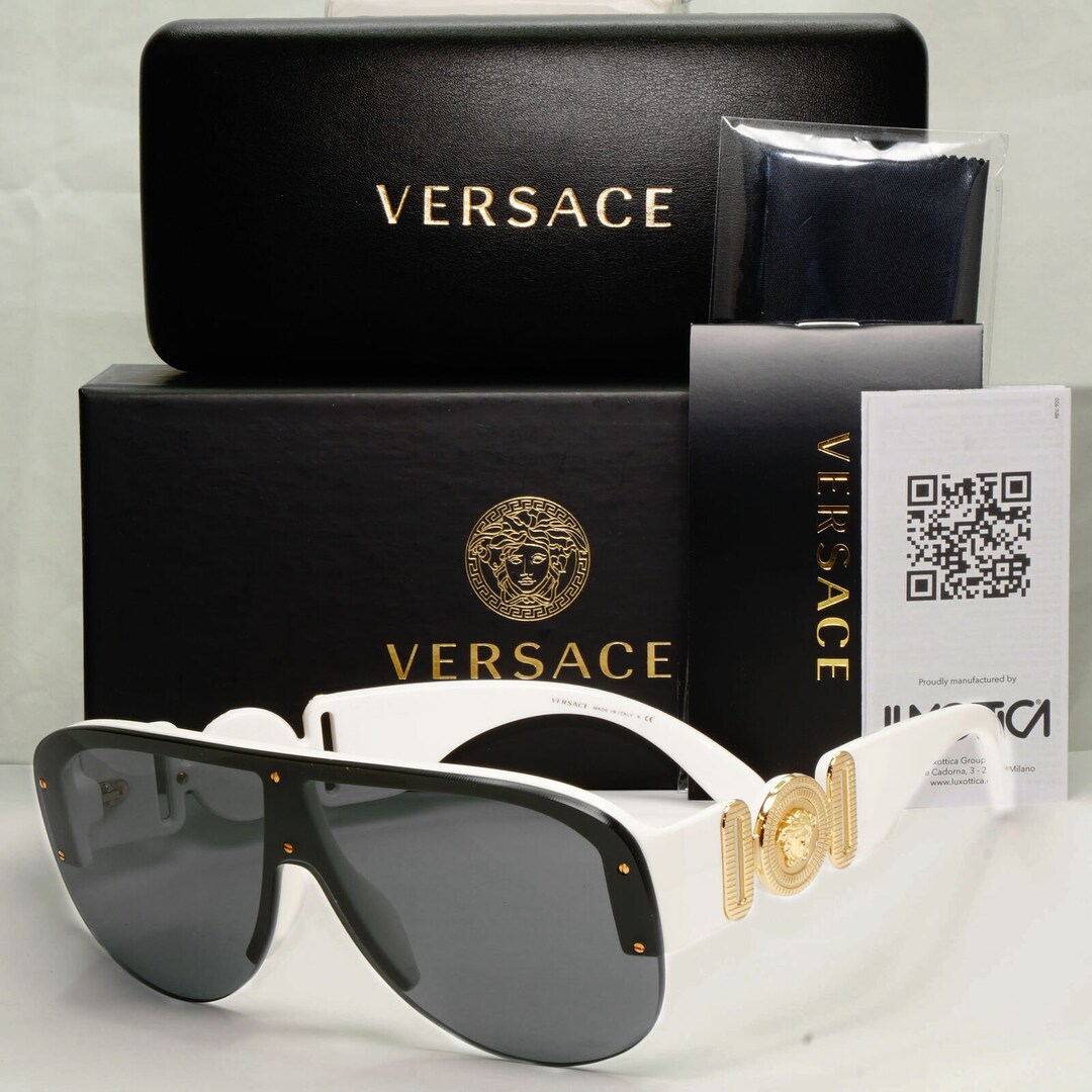 Versace Gold White Sunglasses Black Shield Visor Medusa Biggie - Etsy