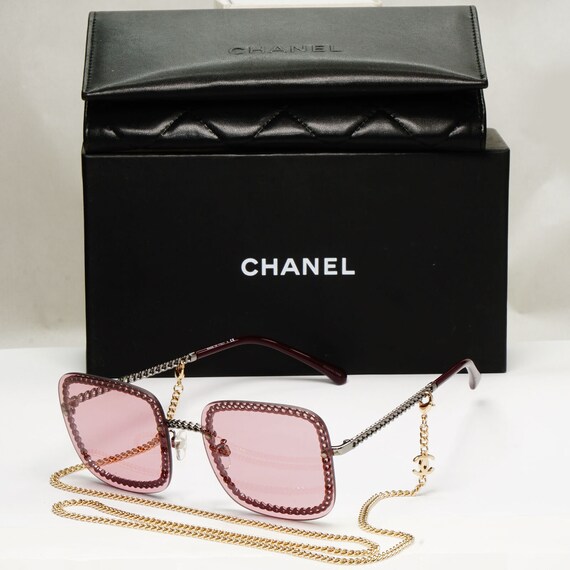 Chanel 2018 Chain Sunglasses Silver Gold Burgundy 4244 Etsy