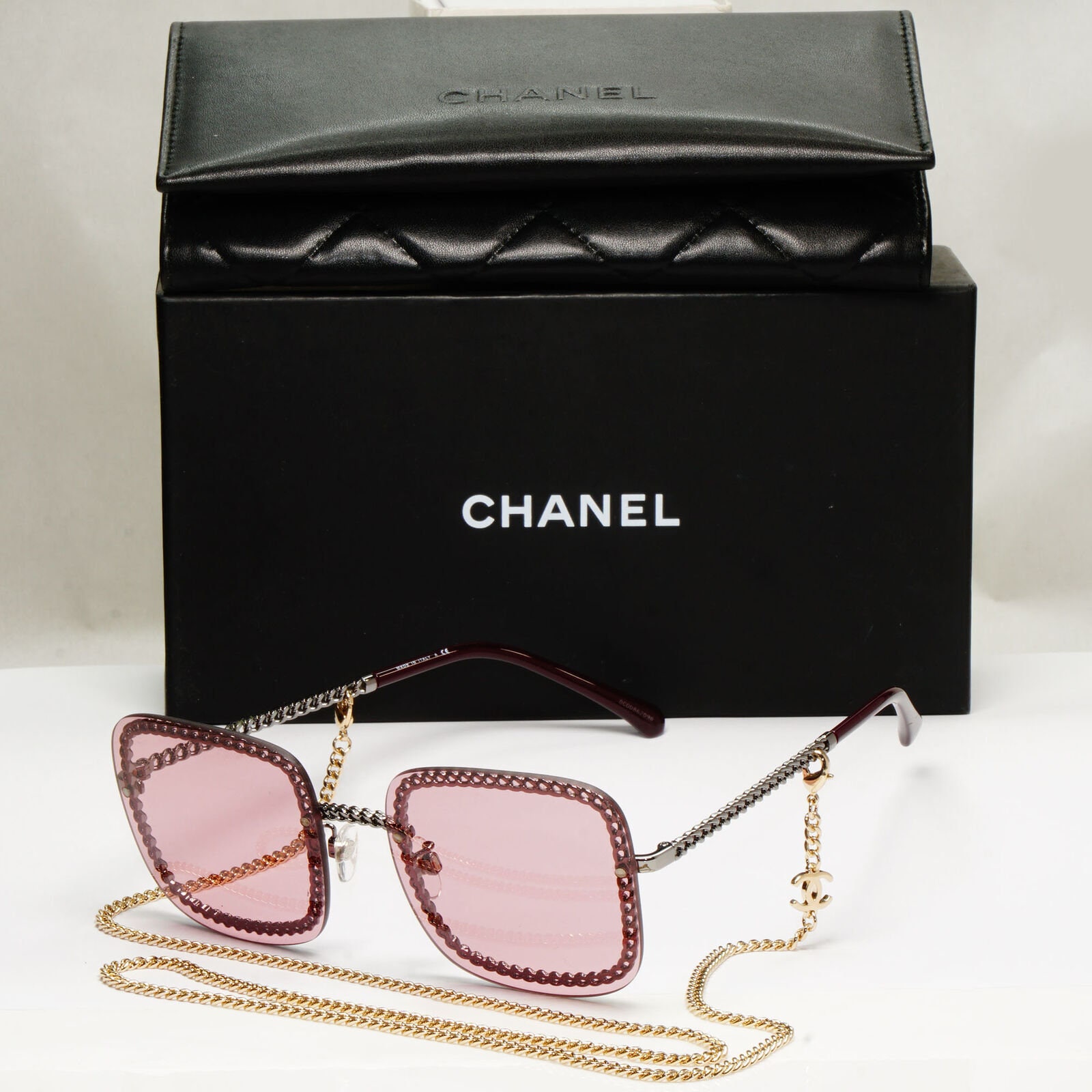 Chanel 2018 Chain Sunglasses Silver Gold Pink Burgundy 4244 -  UK